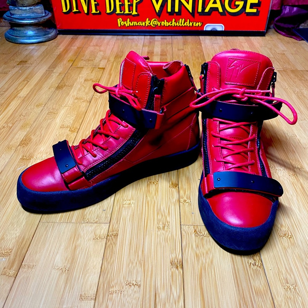 Giuseppe Zanotti red Matte Leather High Top Sneaker